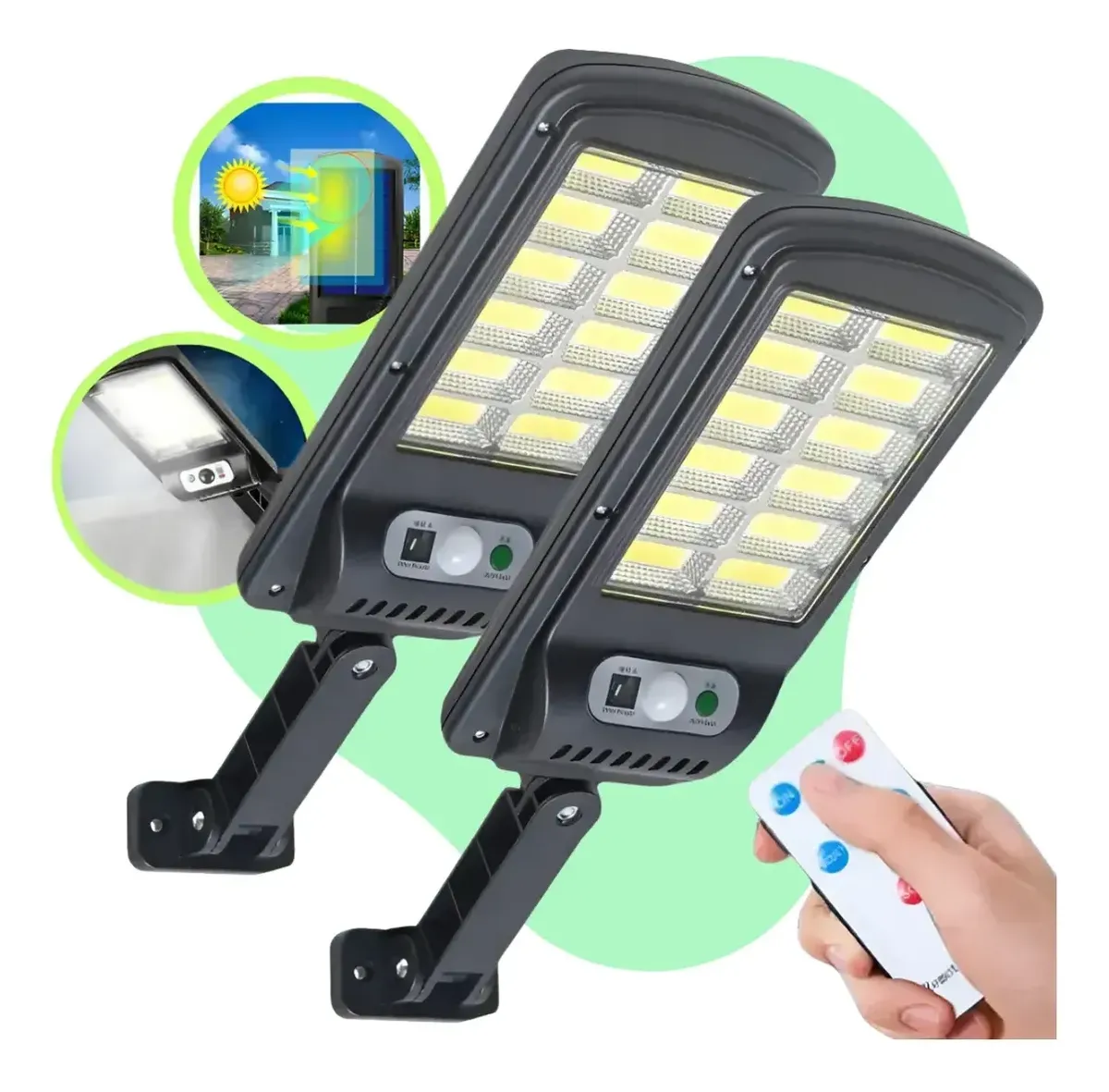 Kit 2 Refletor Solar 600w 160 Leds Sensor Presença Holoforte