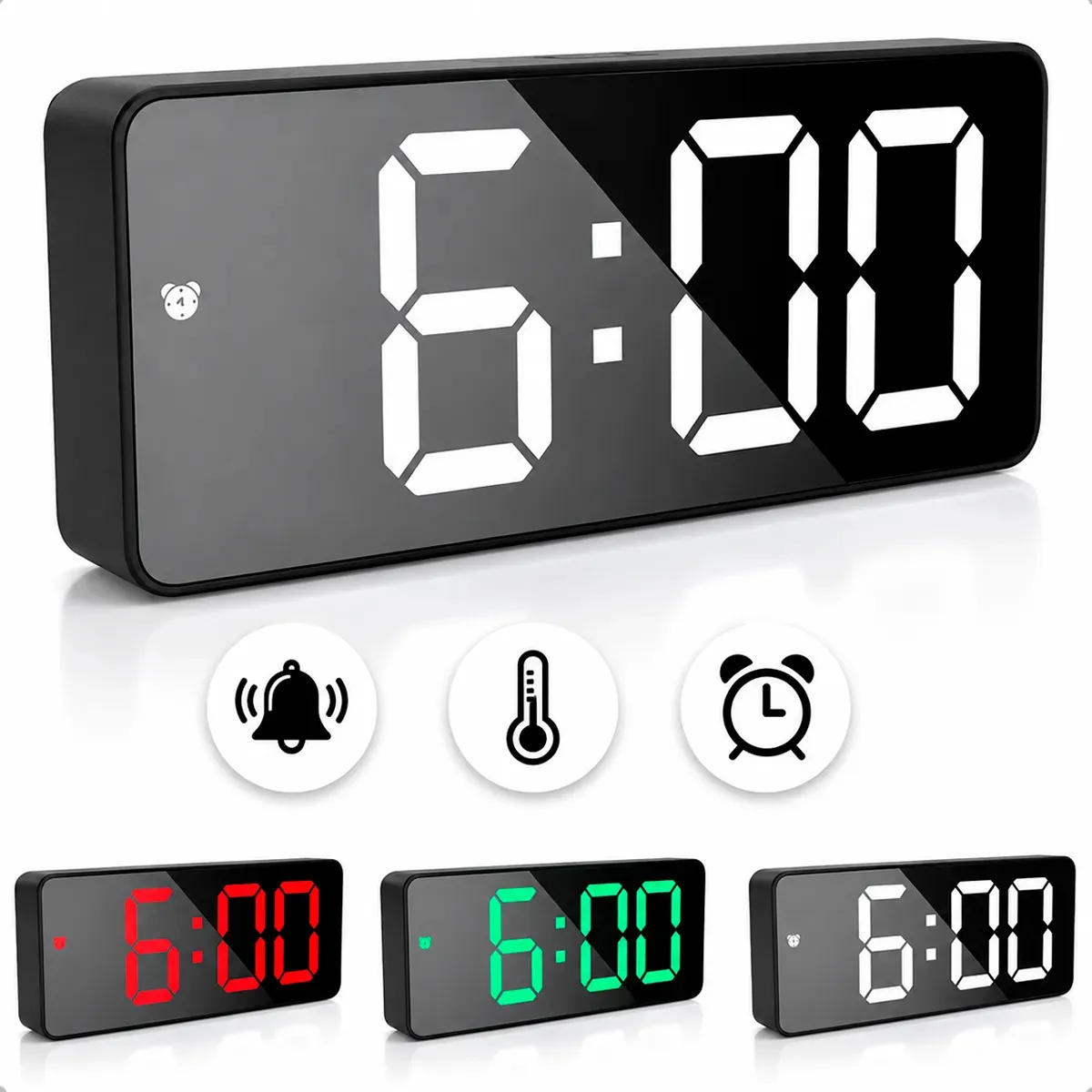  Relógio Digital de Mesa Led com Data, Despertador, Marca Homeroarte Branco.