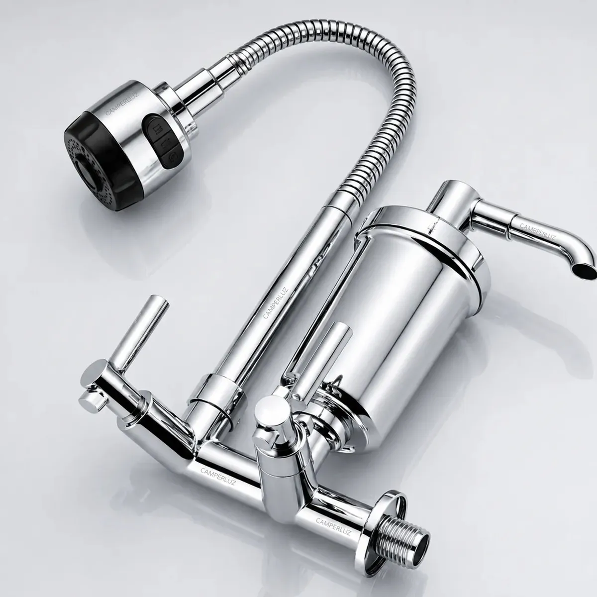 Torneira Gourmet Luxo Com Filtro Puficador Flexível Cozinha Parede 2 Jatos Cor Cromada - Marca Camperluz