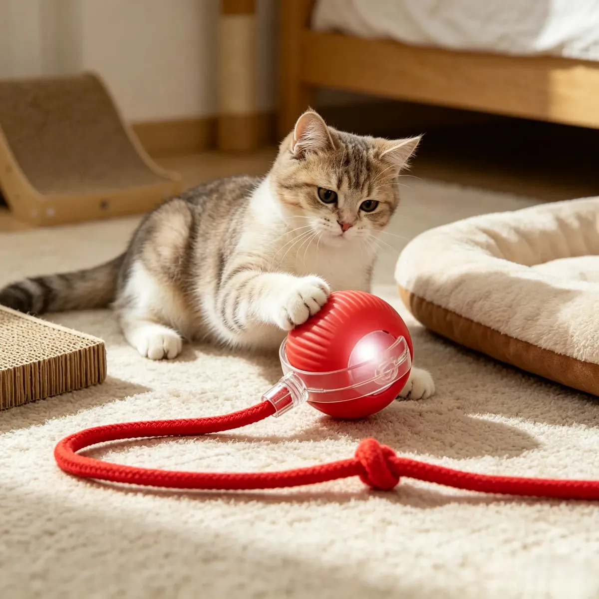 Bola Inteligente Automática para Gato e Cachorro Pequeno Brinquedo Giratório LED Recarregável com Cabo Type-C Resistente