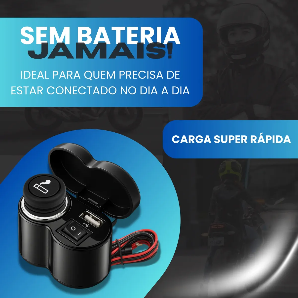 Tomada Moto 12v Usb Impermeável Com Carga Rápida E Acendedor