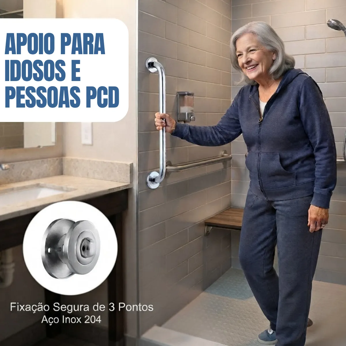 Barra De Apoio 60cm Banheiro Idoso Alça Corrimão Aço Inox