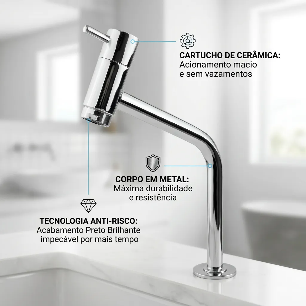 Torneira Link Bica Baixa Metal 1/4 Volta Banheiro Lavabo Pia