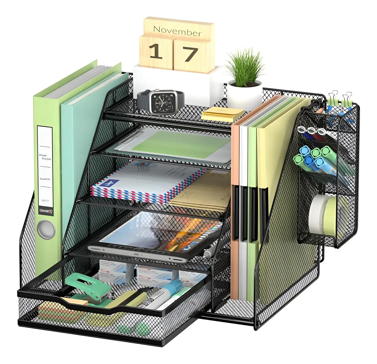 Organizador De Mesa Porta Lapis Multifuncional Com Gaveta