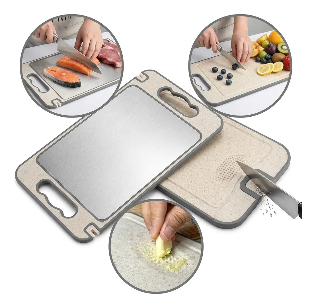 Tábua De Carne Dupla Face Inox E Titânio Antibacteriana