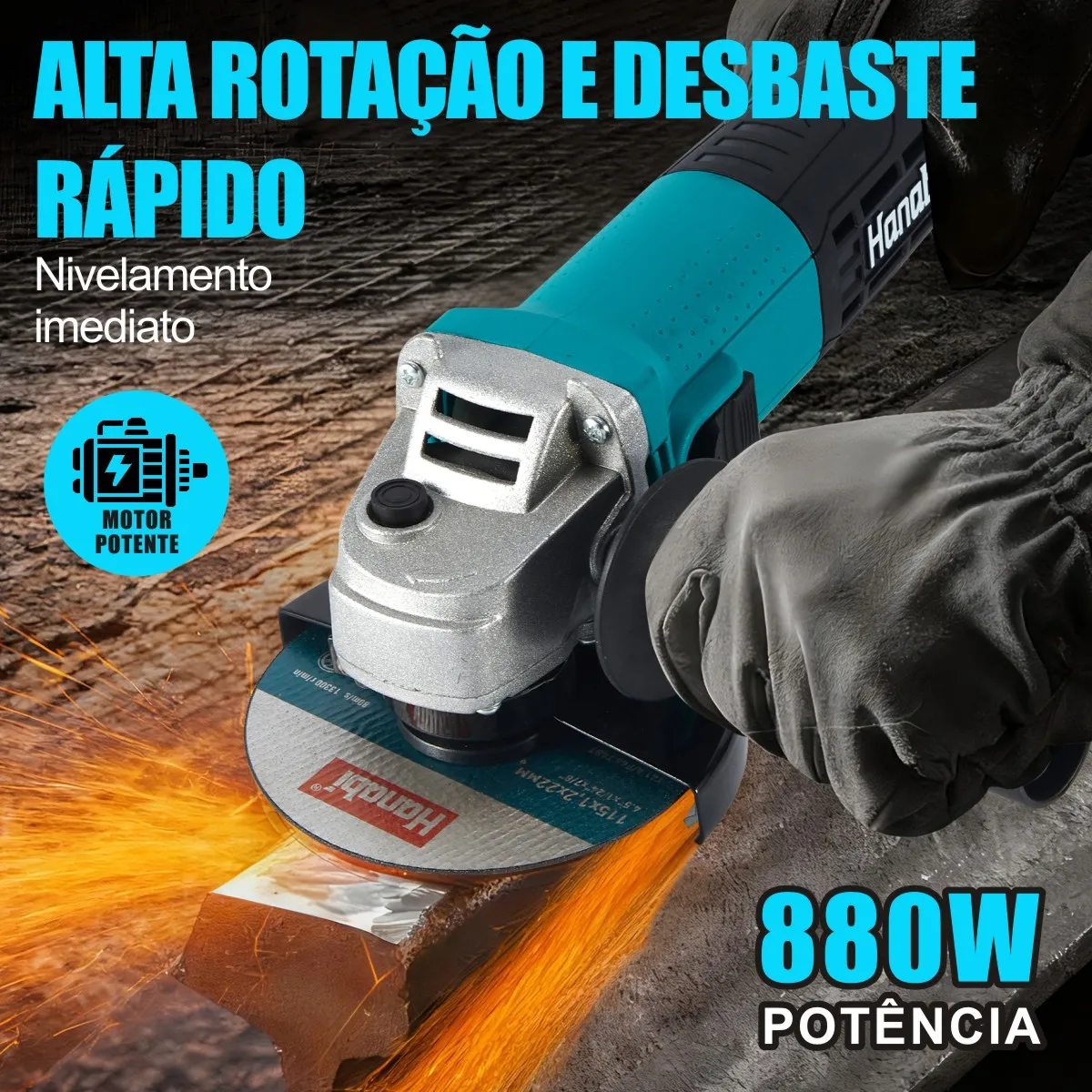 Esmerilhadeira Lixadeira Angular 880w Hanabi 115mm Cor Azul-petróleo Frequência 60hz