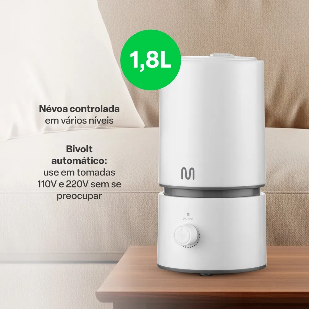 Umidificador de Ar Ultrassônico Easy Air 1,8L Branco Bivolt Com Aromaterapia Névoa Silenciosa Multi Saúde - HC290 Ambie