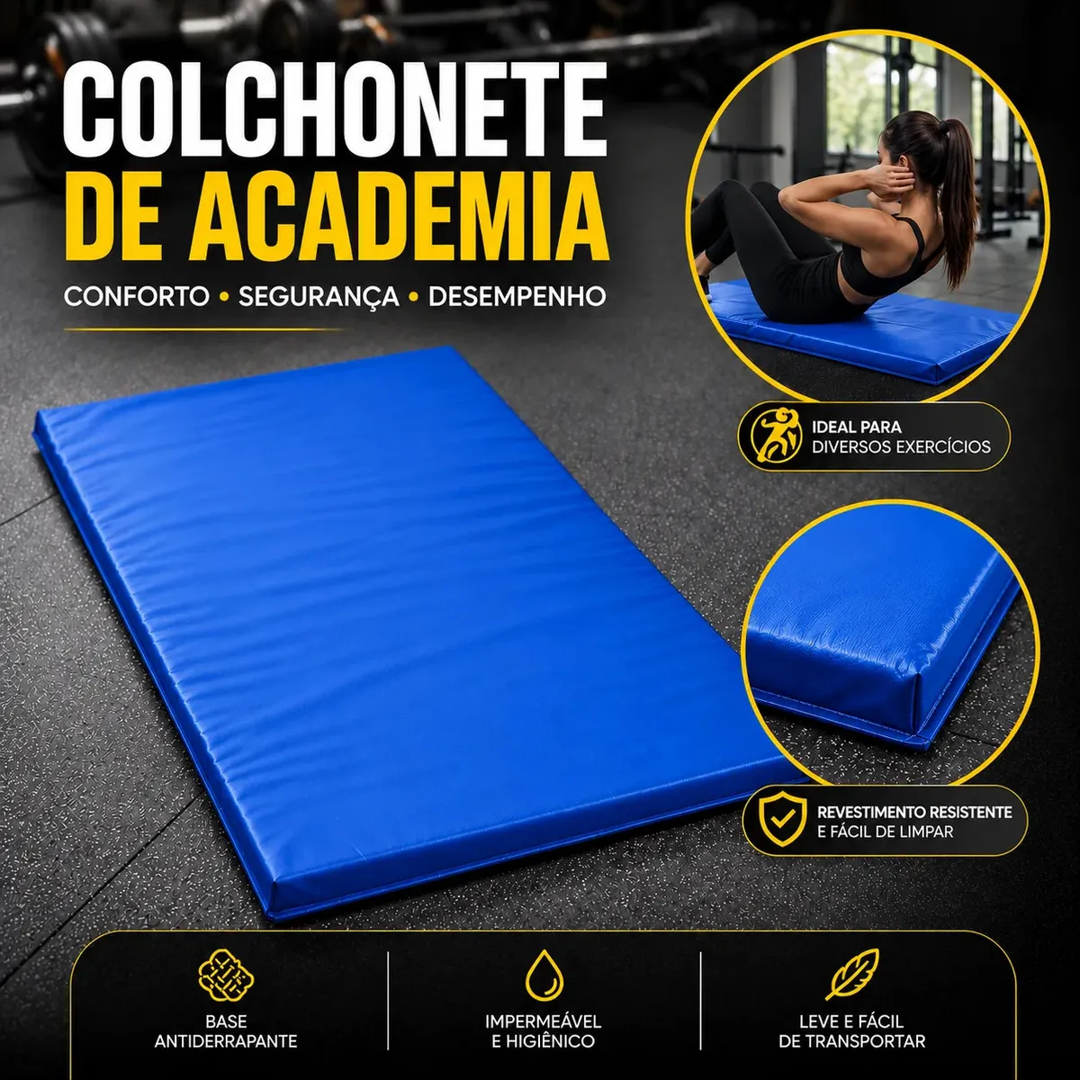 Colchonete Profissional para Academia e Yoga Antiderrapante Dobrável BPF equipamentos treino ao ar livre ou em casa tapete pilates