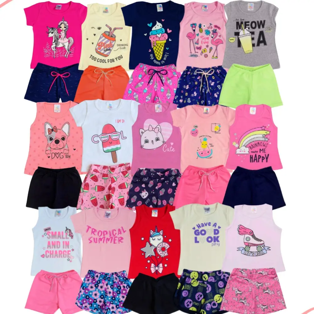 Lote 12 Peças Menina Conjuntos Infantil Top Feminino Verão