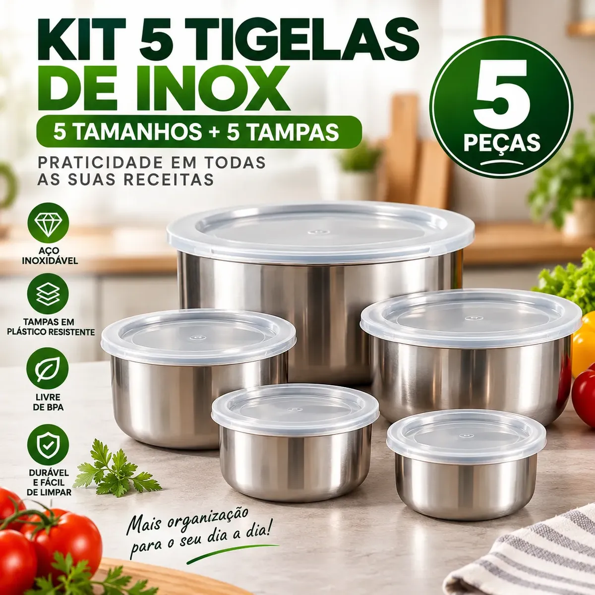 Conjunto De 5 Tigelas De Cozinha Tigela De Inox Bowl Vasilha