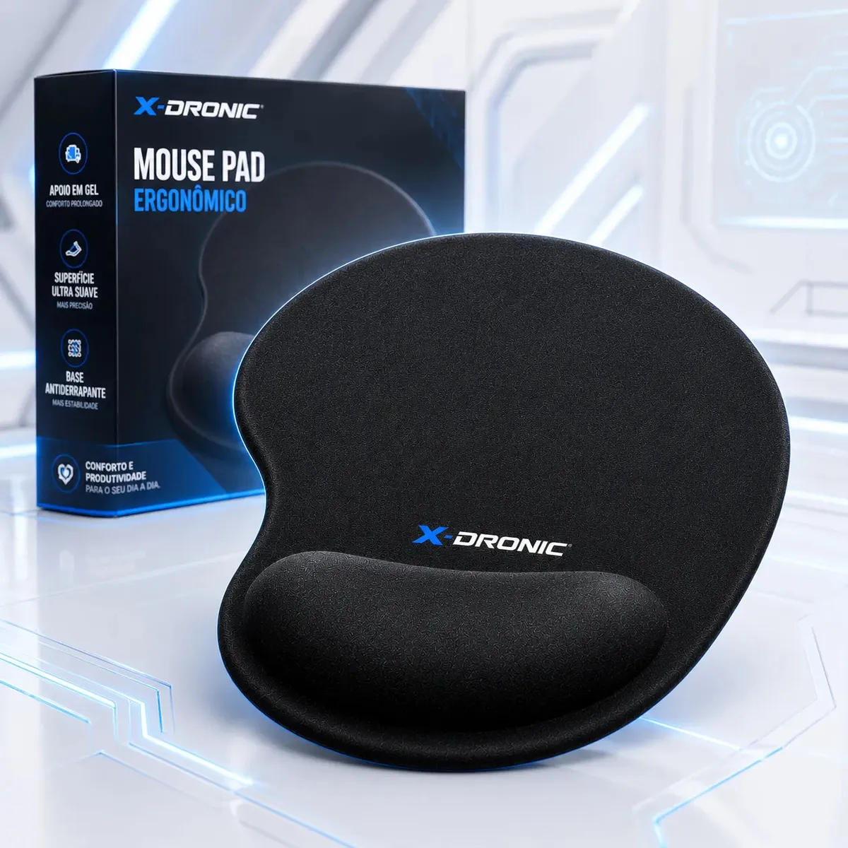 MousePad Com Apoio Ergonômico Em Espuma Para Punho Antiderrapante Confortável Para Escritório Gamer Estudo Trabalho Preto X-Dronic