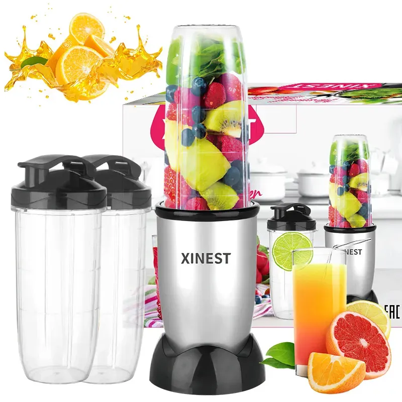 Liquidificador Portátil Xinest 500w Silver Com 2x700ml Copos De Plástico Prateados Prateado